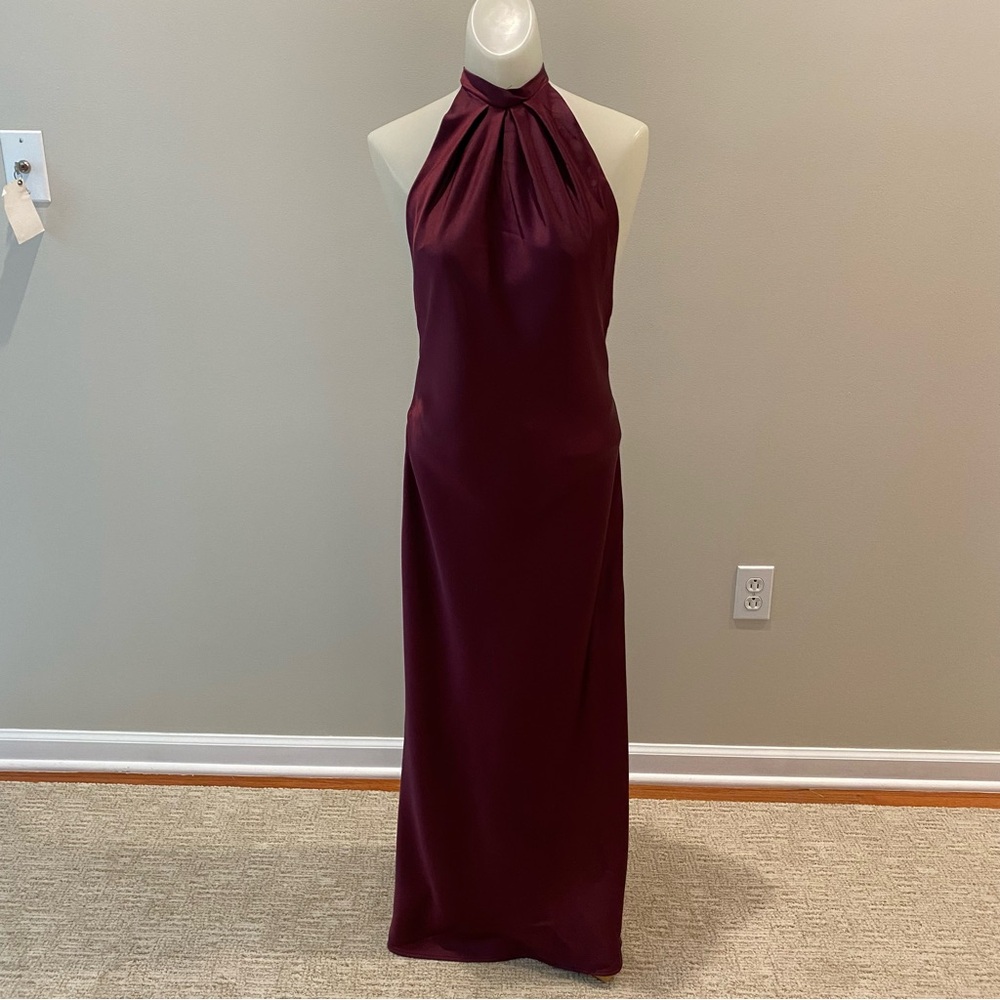 Zara NWT Elegant Halter Satin Maxi Dress in Rich burgundy size M - Picture 2 of 10